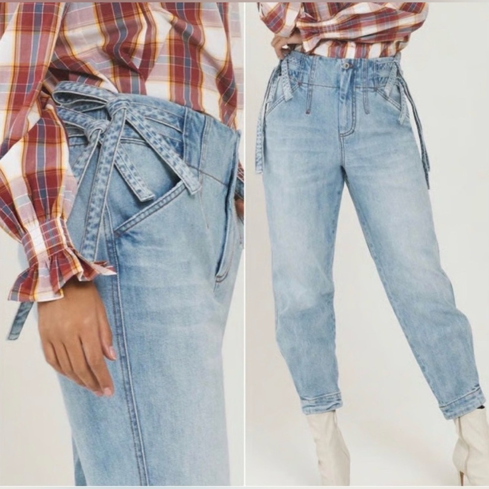 NWT: Something Navy Sydney Tie- Side Jeans in Washed Indigo, sz. 2